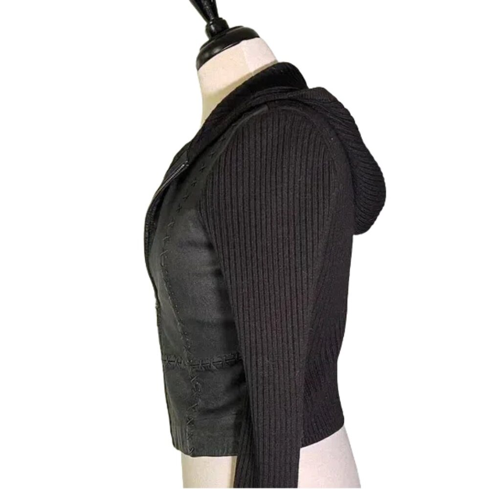 Source Unknown Black Leather Jacket With Knit Sle… - image 2